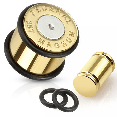 PAIR Gold Ion Plated 357 Magnum Bullet Plugs