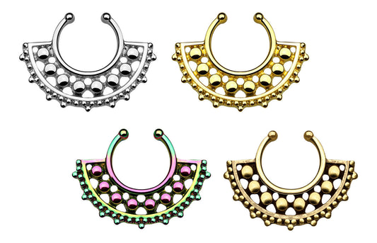 1pc 100% SURGICAL STEEL Non-Piercing Septum Hanger Beaded Large Fan