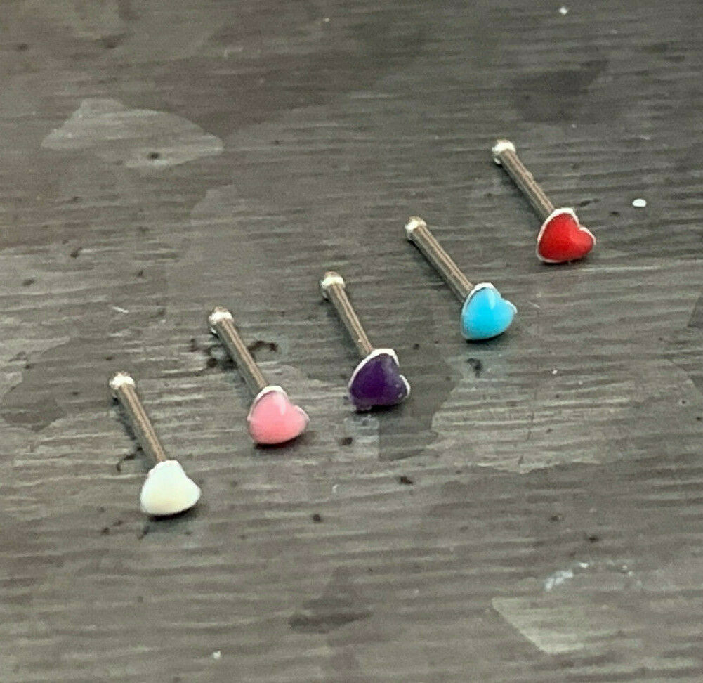 5pc Value Pack Epoxy Heart Nose Ring 20g Surgical Steel Studs