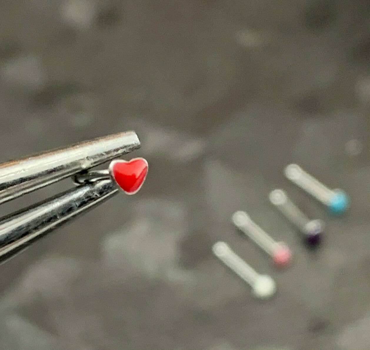 5pc Value Pack Epoxy Heart Nose Ring 20g Surgical Steel Studs
