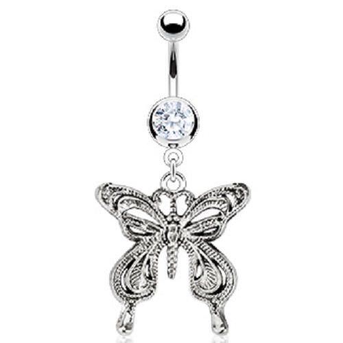 1pc Vintage Dangle Cast Belly Ring Pierced Navel Heart, Flower, Butterfly, Star