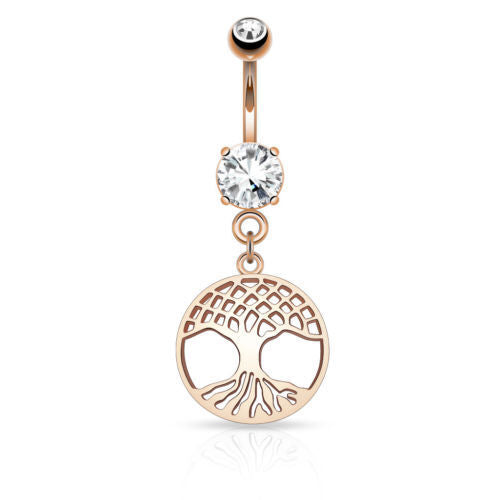 1pc Tree of Life Dangle w/Round CZ Pierced Belly Navel Naval Ring