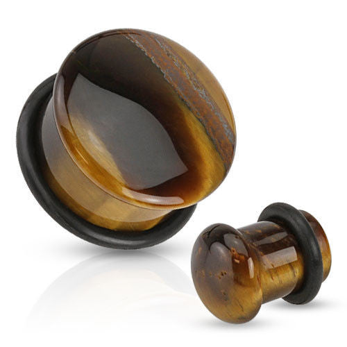 Stone Plugs Single Flare Yellow Tiger Eye - by the pair