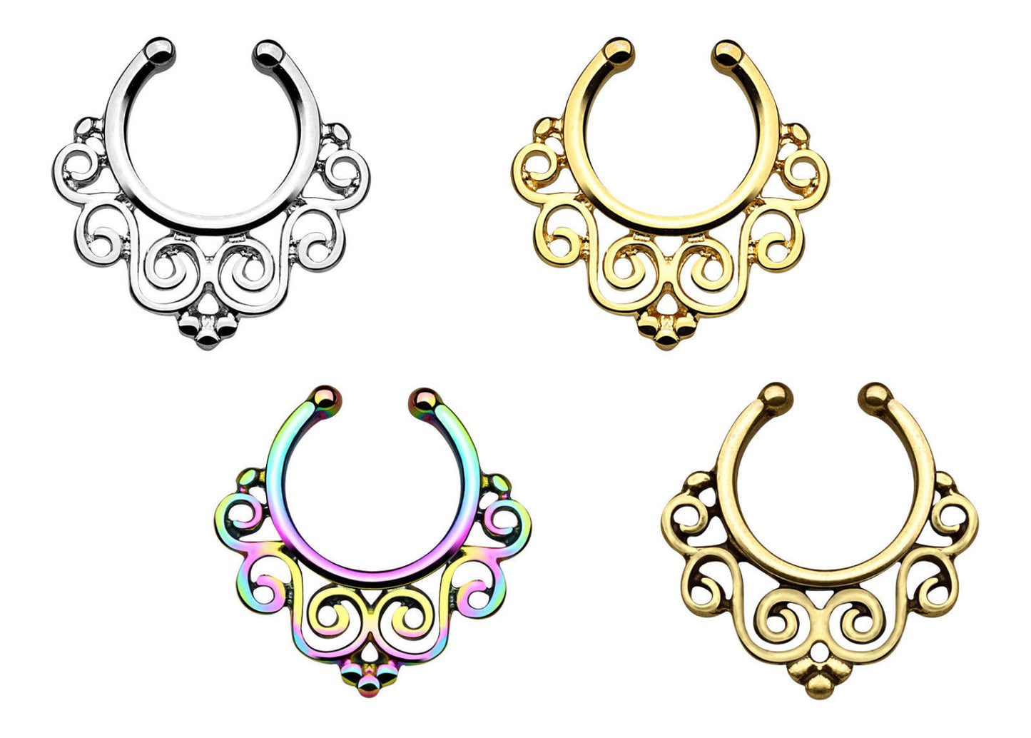 1pc 100% SURGICAL STEEL Non-Piercing Swirling Floral Septum Hanger