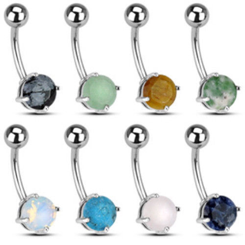 1pc Solitaire Semi-Precious Belly Ring Natural Stone Pierced Navel Naval 14g Prong