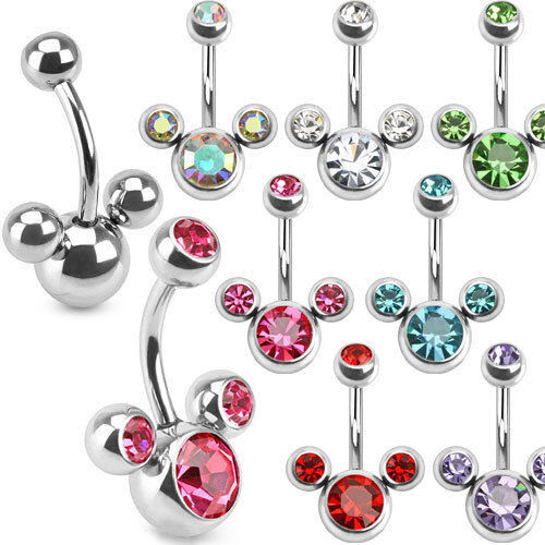 1pc Mouse Triple CZ Gem Belly Ring Pierced Navel Naval Mickey Minnie