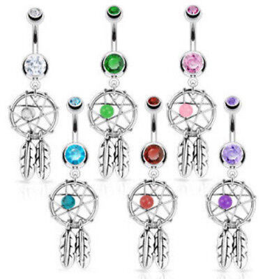 1pc Dream Catcher Woven Star Bead Feathers Gem Belly Button Ring Navel Naval