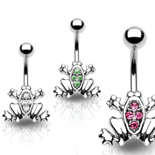 1pc Frog CZ Gem Belly Ring Navel Naval Clear, Pink, Green