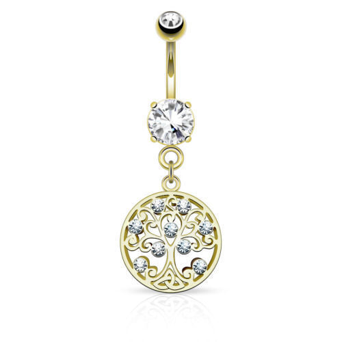 1pc Tree of Life Dangle w/Round CZ Pierced Belly Navel Naval Ring