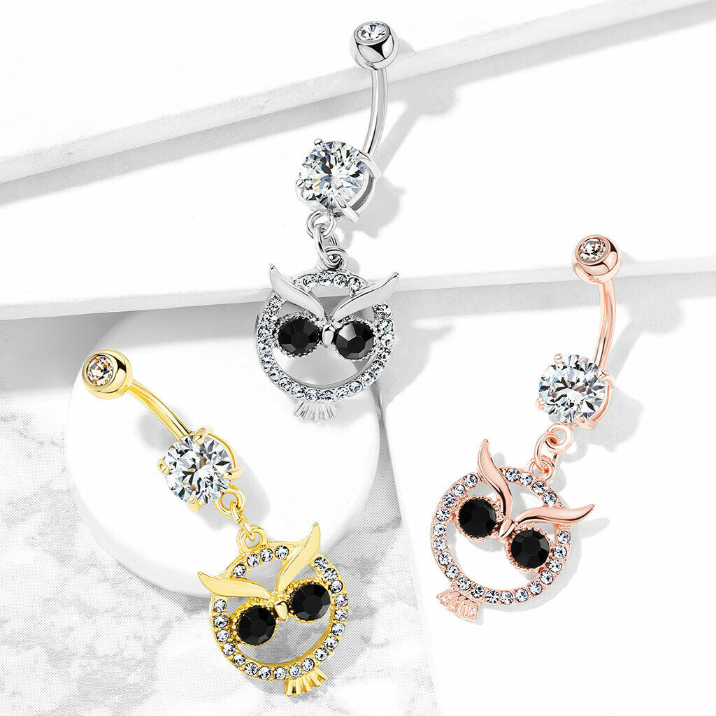 1pc Crystal Paved Owl Belly Ring Pierced Navel Naval Piercing Body Jewelry