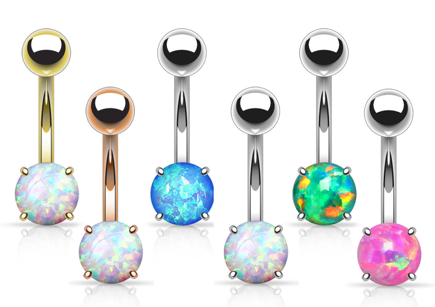 Solitaire Opal Stone Belly Ring Pierced Navel Rose Gold, Blue, Green, Pink