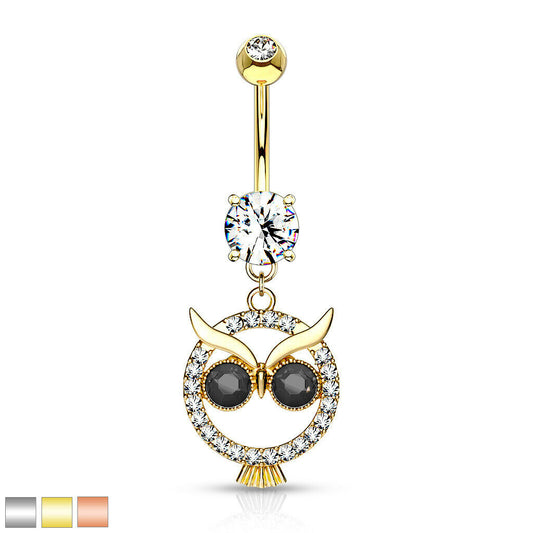 1pc Crystal Paved Owl Belly Ring Pierced Navel Naval Piercing Body Jewelry