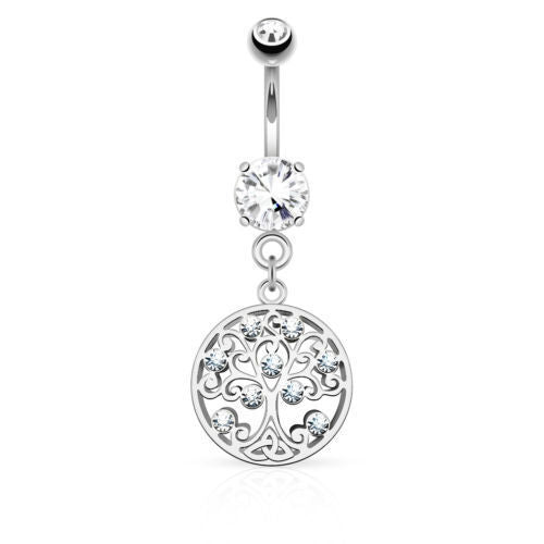 1pc Tree of Life Dangle w/Round CZ Pierced Belly Navel Naval Ring