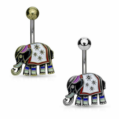 1pc Enamel Antique Plated Elephant Belly Button Ring Pierced Navel Naval