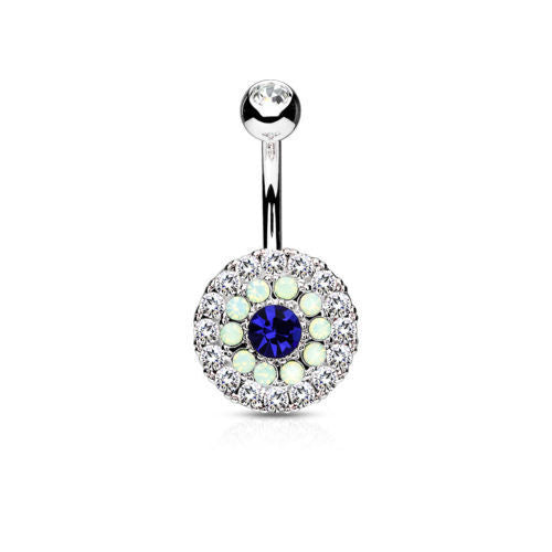 1pc Multi Circle Triple Tiered Crystal and Opalite Belly Ring Leaf Navel Naval