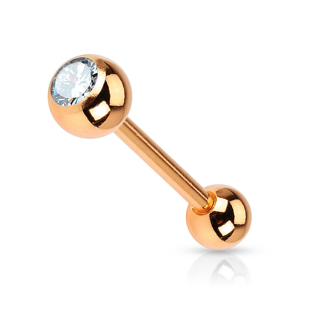 1pc Gem Ball Rose Gold Ion Plated 316L Surgical Steel Tongue Ring Tounge Barbell