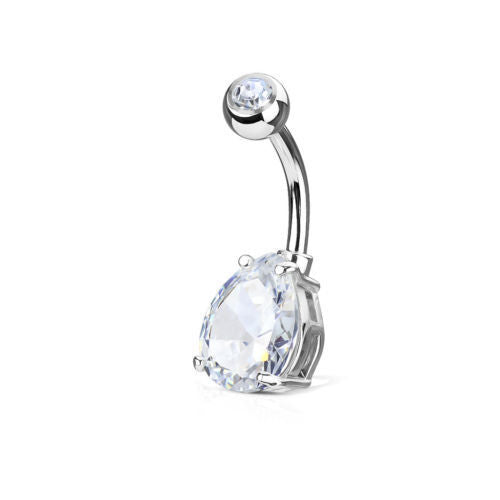 1pc Double Gemmed Teardrop CZ Gem Prong Set Solitaire Belly Ring Navel Naval