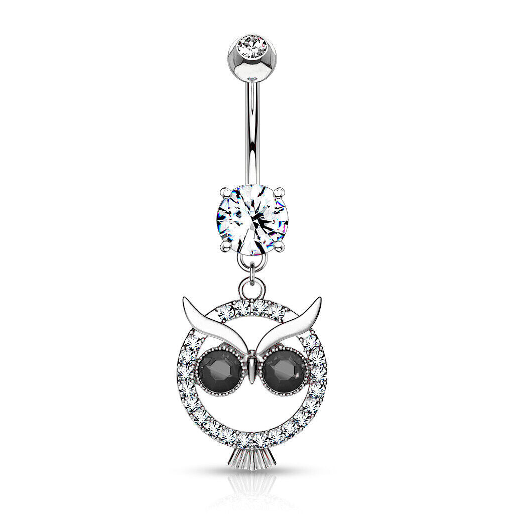 1pc Crystal Paved Owl Belly Ring Pierced Navel Naval Piercing Body Jewelry