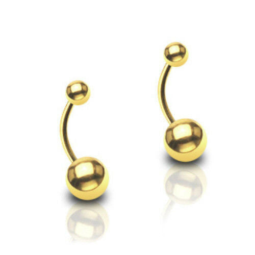 1pc Simple Gold IP Double Ball Belly Ring Pierced Navel Naval Curved Barbell