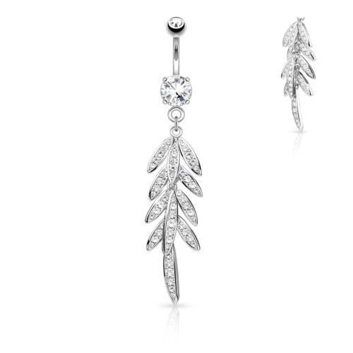 1pc Paved CZ Leaves Belly Ring Leaf Navel Naval