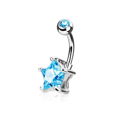 1pc Double Gemmed Star CZ Gem Prong Set Solitaire Belly Ring Navel Naval