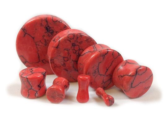 Stone Plugs Red Turquoise - by the pair