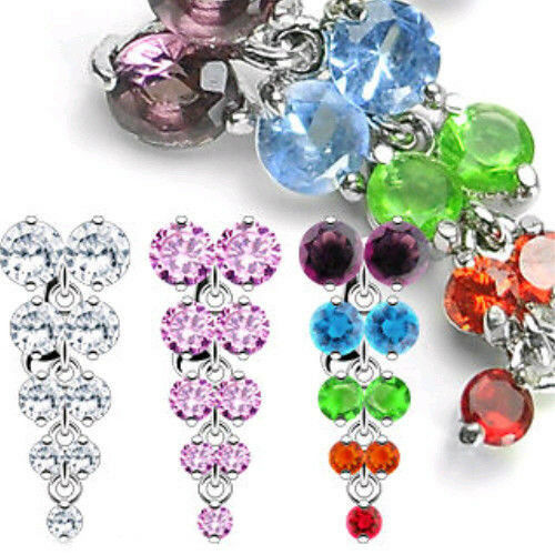 1pc Reverse Chandelier Multi Gem Belly Ring Navel Naval Clear, Pink, Rainbow