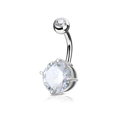 1pc Double Gemmed Round CZ Gem Prong Set Solitaire Belly Ring Navel Naval