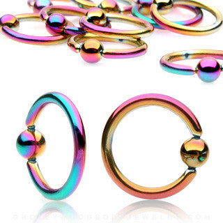 Captive Bead Rings Rainbow Titanium Plated 14g,16g or 18g - Pair