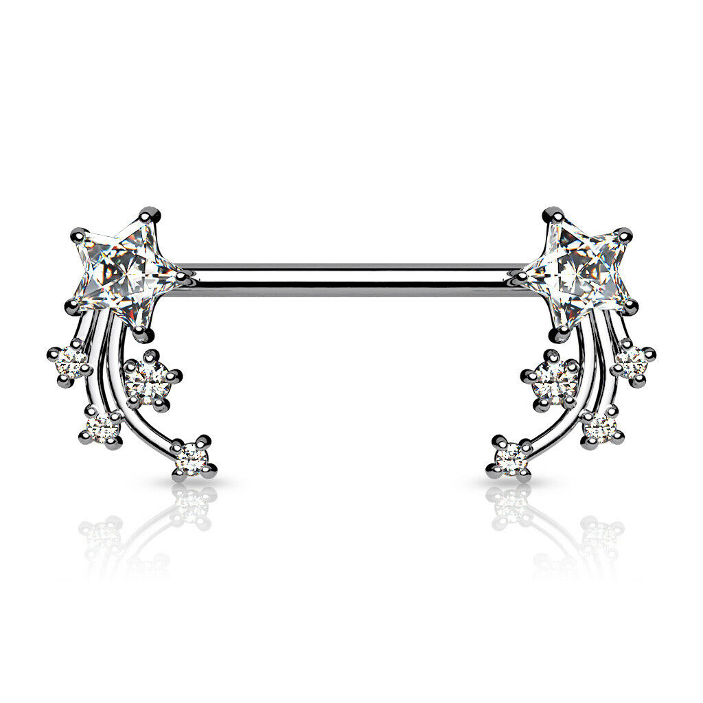 PAIR CZ Gems Shooting Stars Nipple Rings Surgical Steel Barbells 14mm – JSW  Body Jewelry