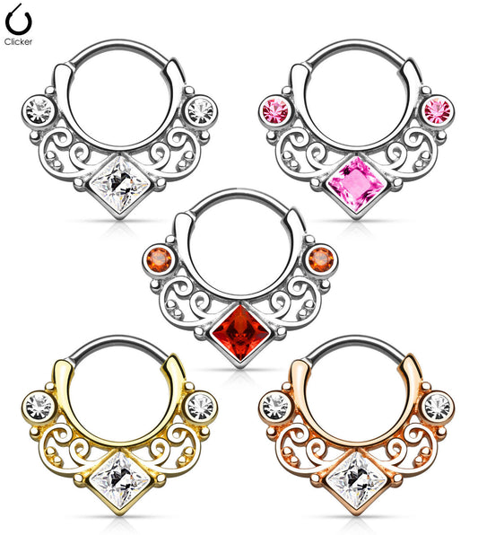 Lace Swirl w/Gems Style Septum Clicker Rings