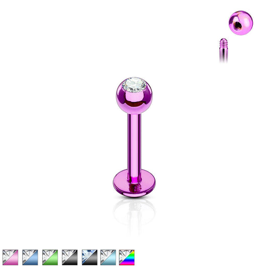 1pc CZ Gem Titanium Ion Plated 316L Surgical Steel Labret, Monroe Stud Lip Ring