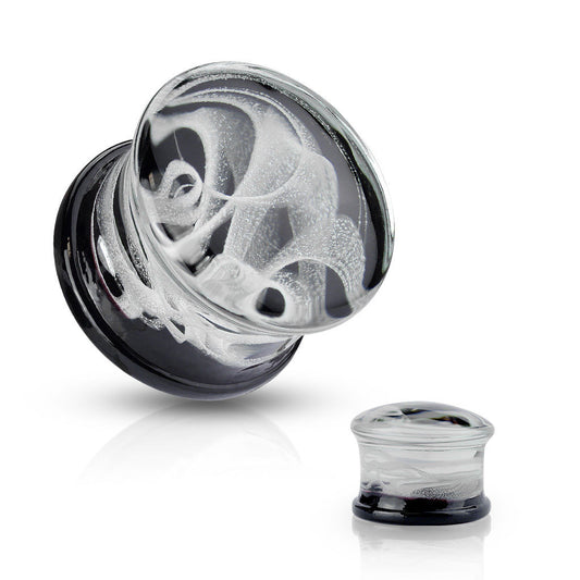 PAIR of Swirling Smoke Style Pyrex Glass Double Flare Plugs