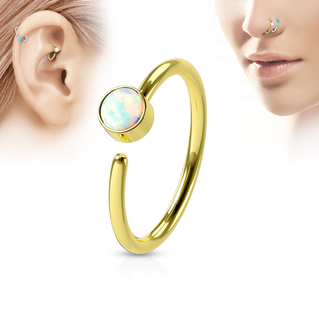 1pc Bendable Hoop Nose / Cartilage Ring w/ Set Opal Annealed 316L Surgical Steel
