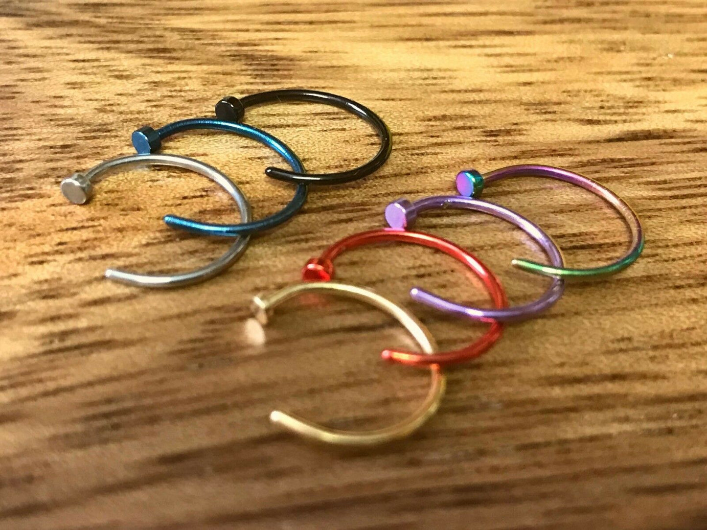 7pc Value Pack Nose Hoops Rings Surgical Steel 7 colors - choose your size!