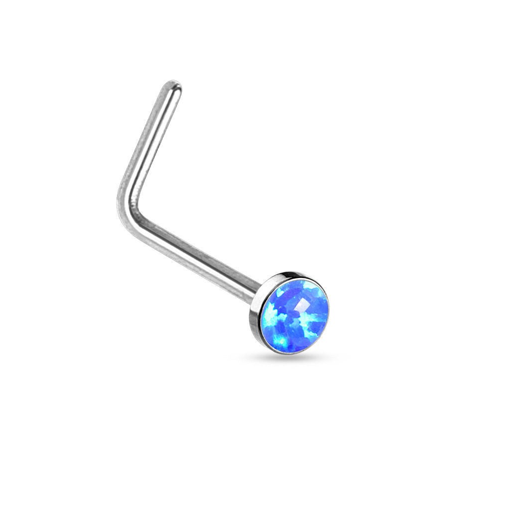 1pc Opal Set L-Bend Nose Ring 316L Surgical Steel