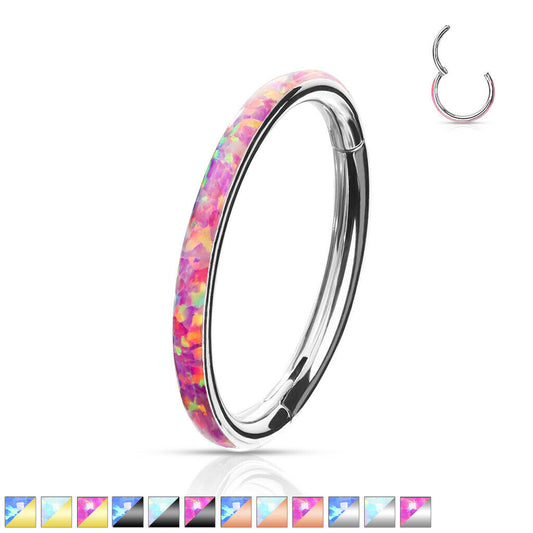 1pc Opal Outer Edge Hinged Segment Ring Septum Clicker 316L Surgical Steel