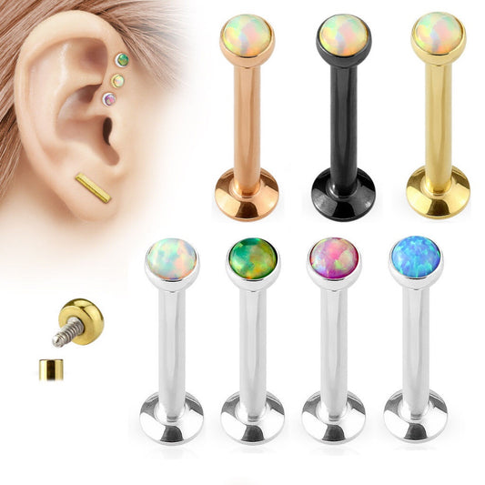 1pc Opal Set Surgical Steel Internally Threaded Labret