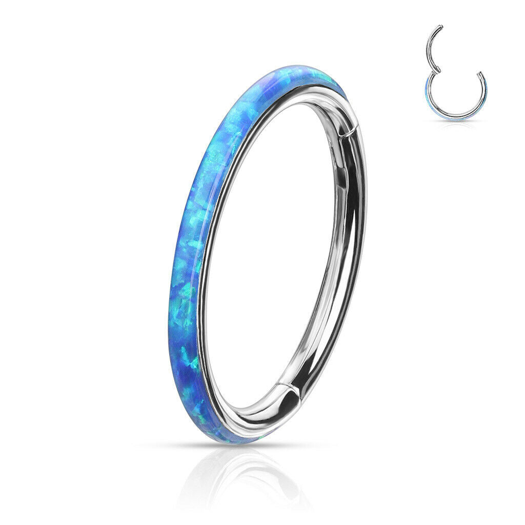 1pc Opal Outer Edge Hinged Segment Ring Septum Clicker 316L Surgical Steel