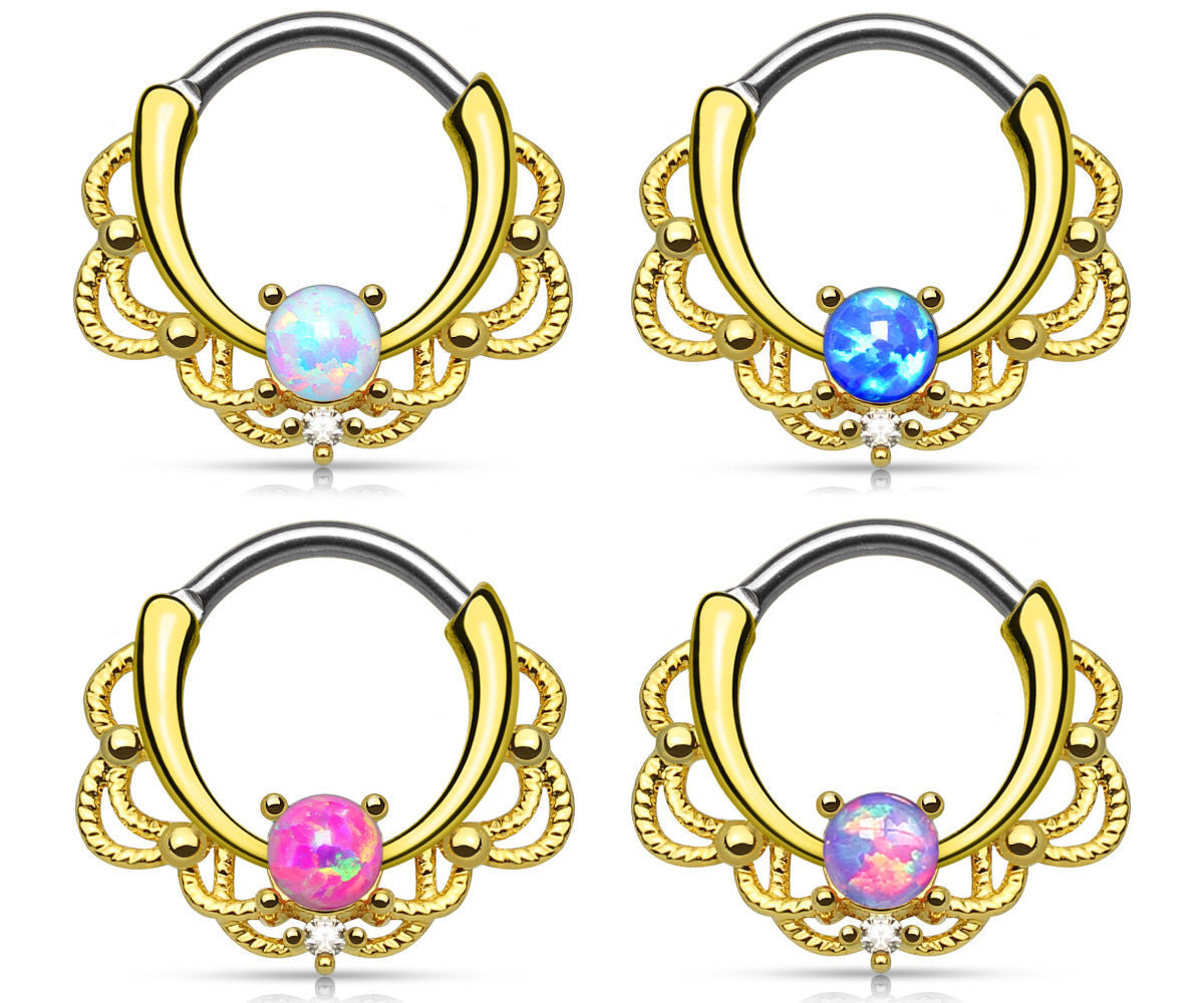 1pc Gold Lacey Single Opal Septum Clicker