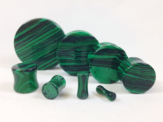 PAIR Green Malachite Stone Plugs Gauges - Up To 25mm Available!