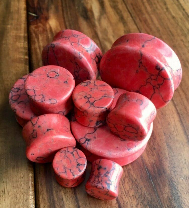Stone Plugs Red Turquoise - by the pair