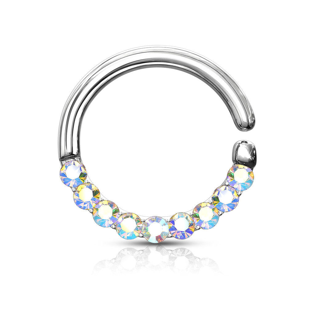 1pc Half Circle Lined Gems Bendable Hoop Ring - Septum, Daith, Ear Cartilage