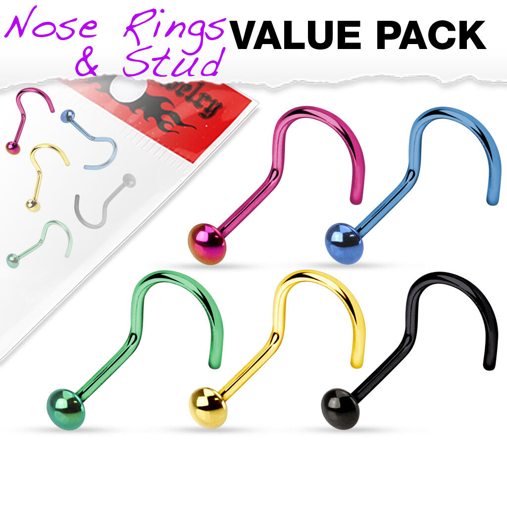 5pc Value Pack Titanium IP Steel Dome Top Nose Ring Screws - choose 18g or 20g