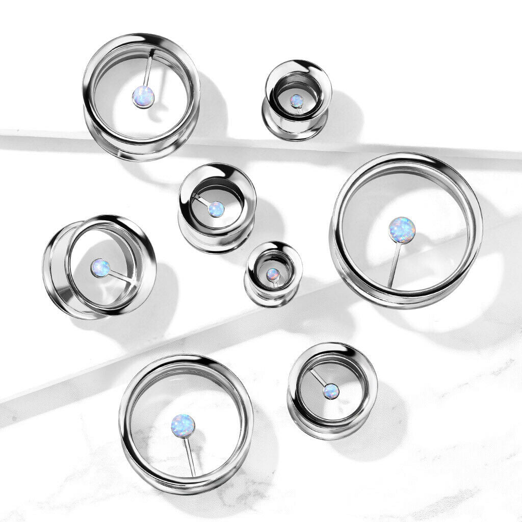 PAIR Floating Opal Internally Threaded Tunnels Plugs 316L Surgical Steel
