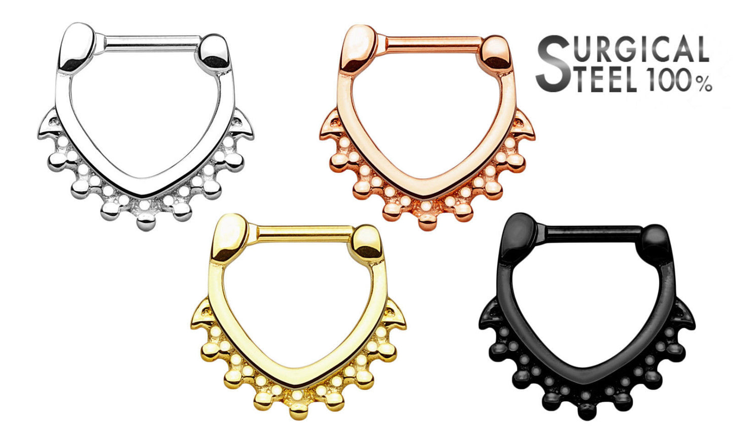 1pc 100% SURGICAL STEEL Beaded Triangle Shape Septum Clicker