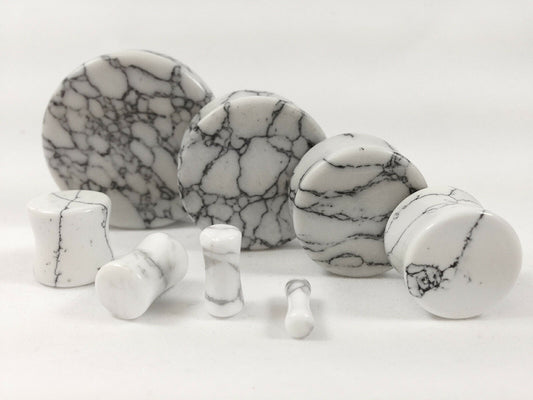 Stone Plugs White Howlite - by the pair