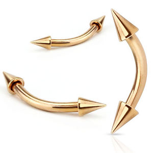 1pc Rose Gold Plated Spike Style Curved Barbell Eyebrow Ring