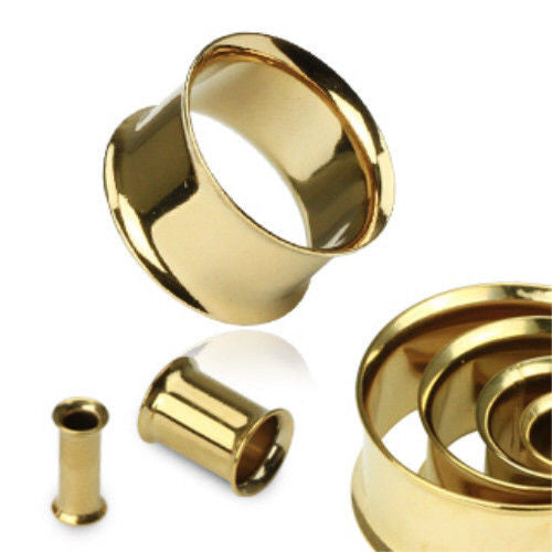 Gold Plated Steel Double Flare Tunnels - PAIR 12g thru 2" available