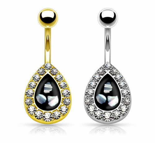 1pc Crystal Paved Tear Drop w/ Mother of Pearl Inlay Belly Pierced Navel Ring